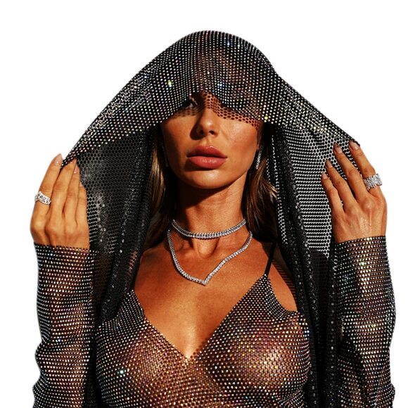 9822 Sparkly Rhinestone Mesh Headband Crystal Head Scarf Kerchiefs Turban main image 7